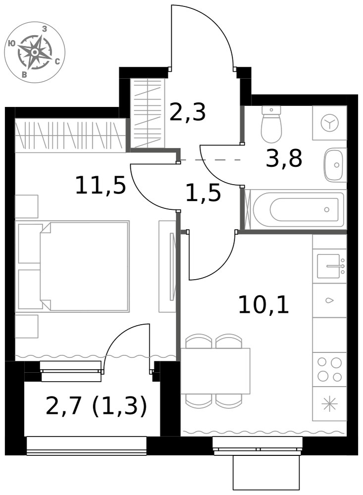 Планировка 30.5 м²