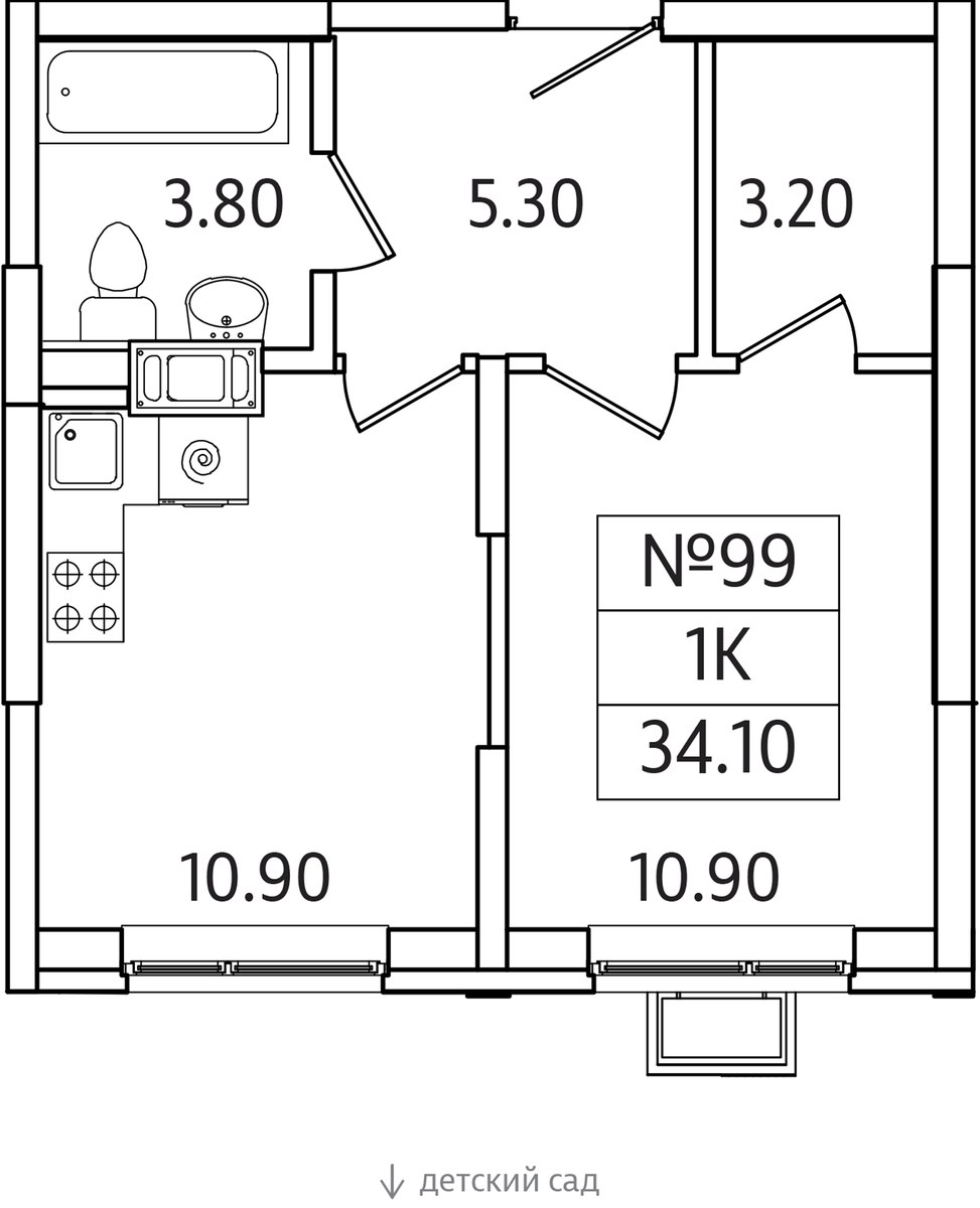 Планировка 34.1 м²