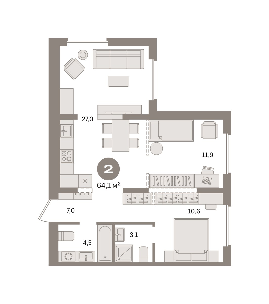 Планировка 64.05 м²