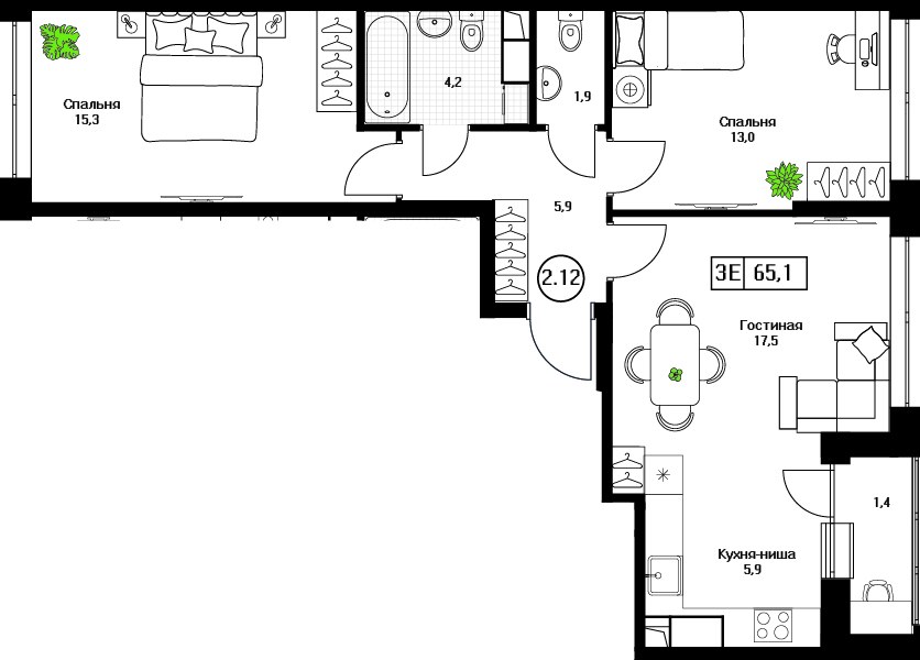 Планировка 65.1 м²