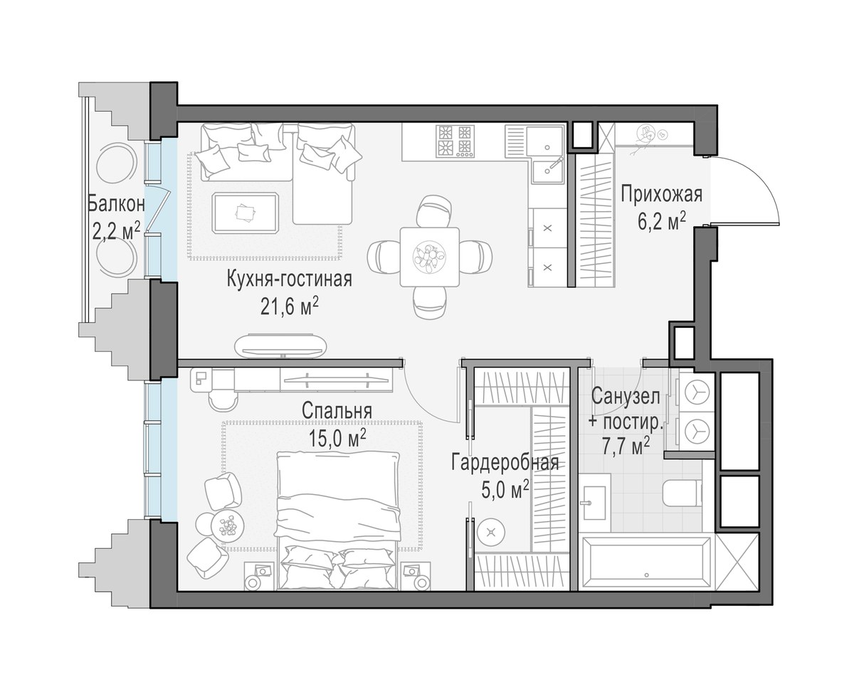 Планировка 56.0 м²