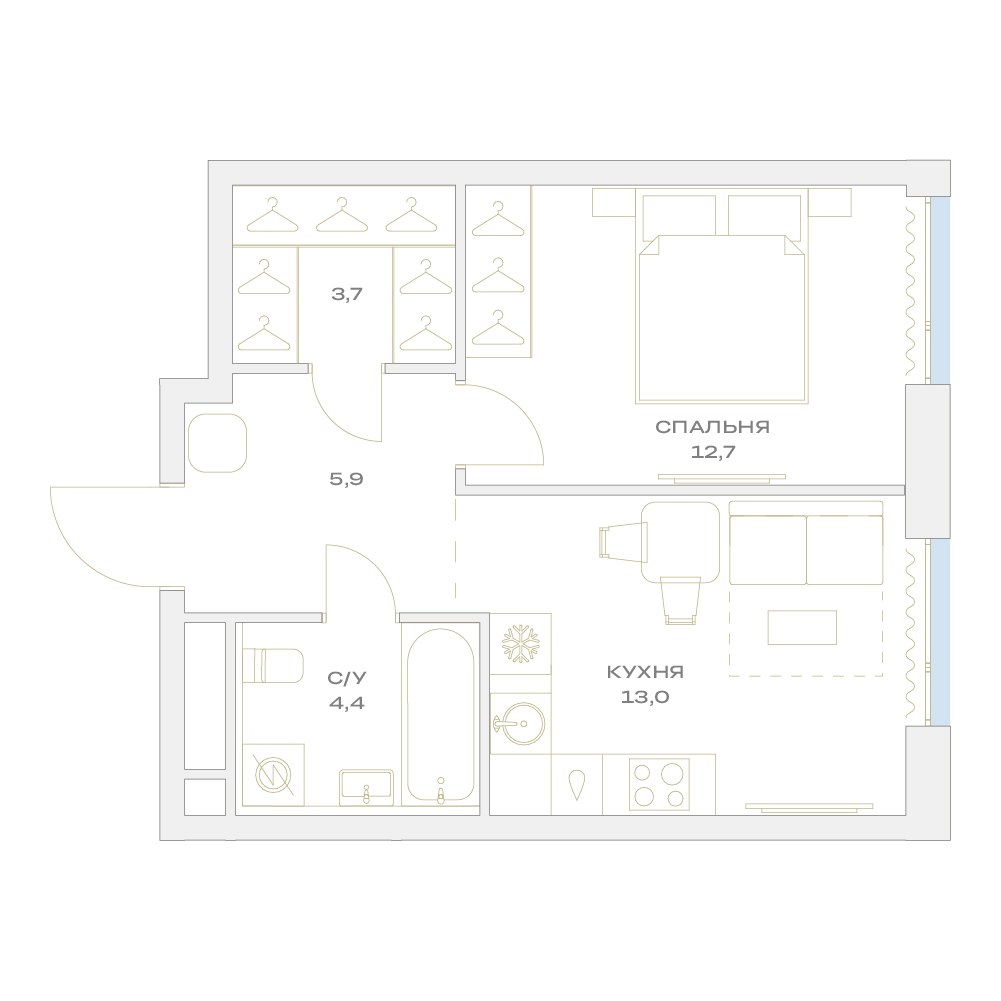 Планировка 39.7 м²