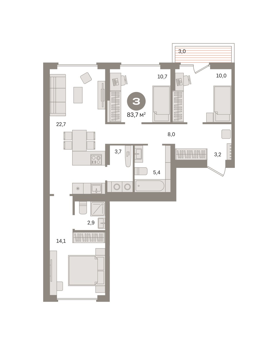 Планировка 83.66 м²