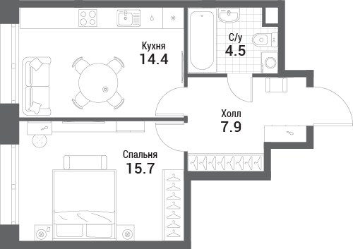 Планировка 42.5 м²