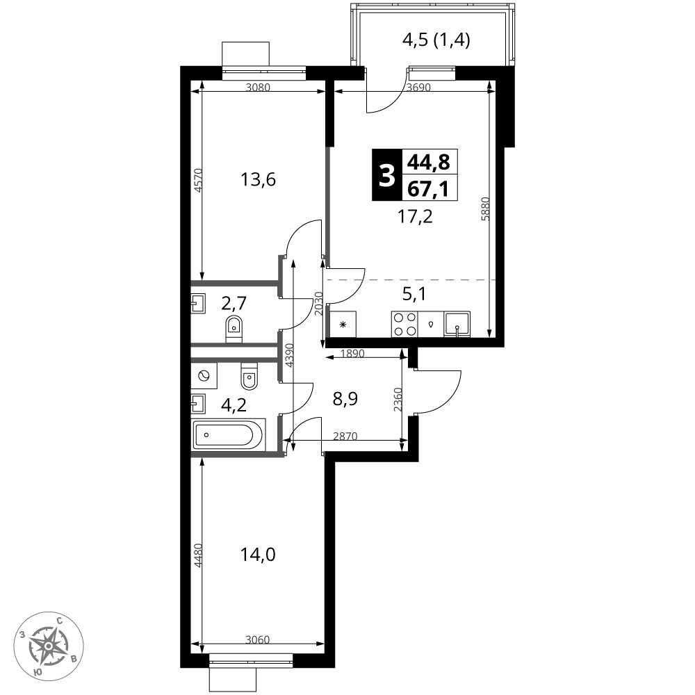Планировка 67.1 м²