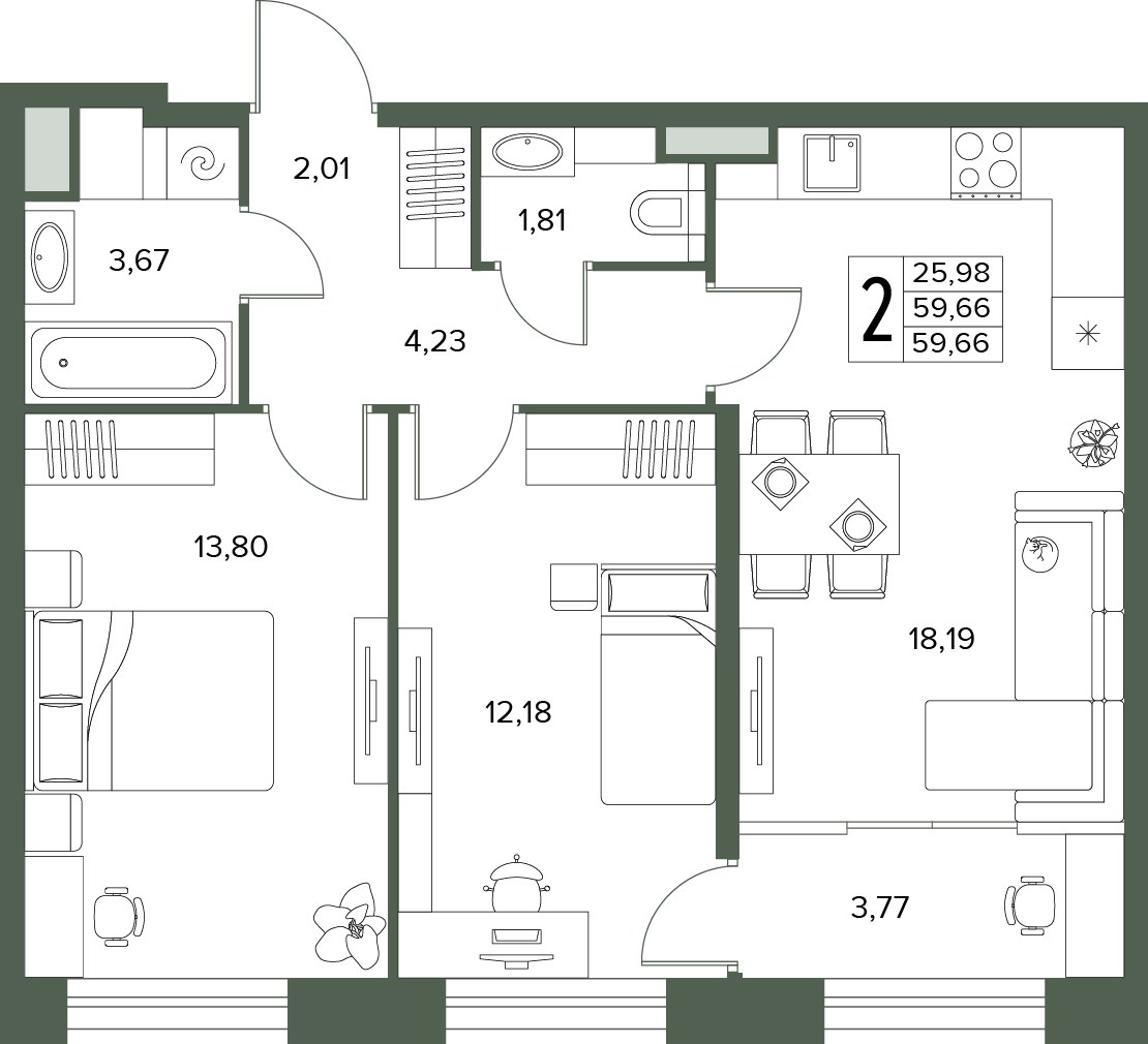 Планировка 59.66 м²