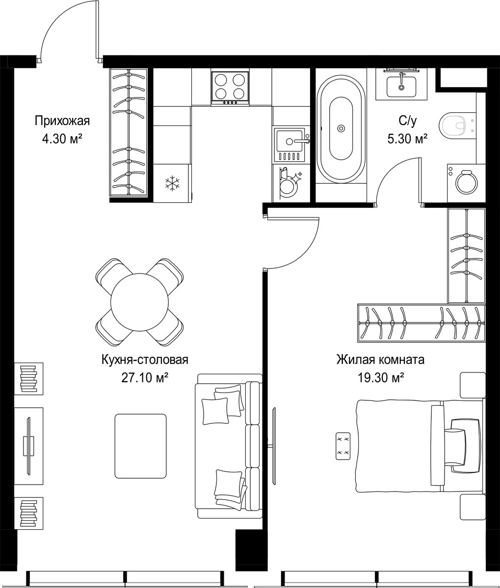 Планировка 56.0 м²