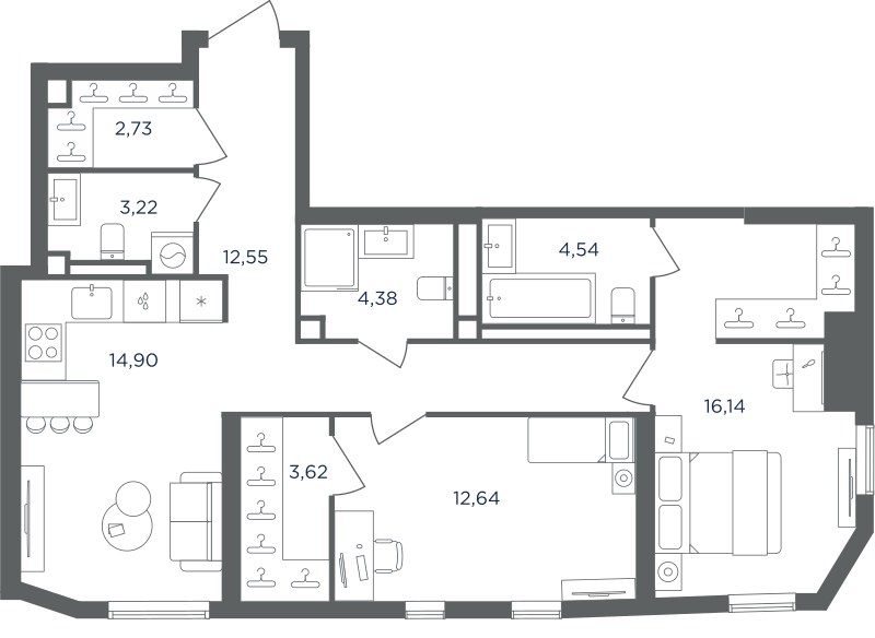 Планировка 74.72 м²