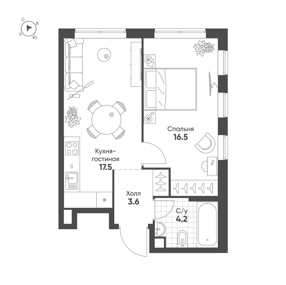 Планировка 41.8 м²