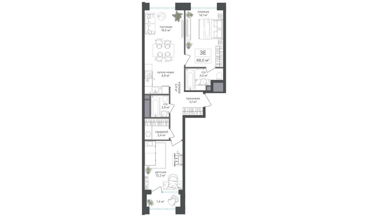 Планировка 66.6 м²