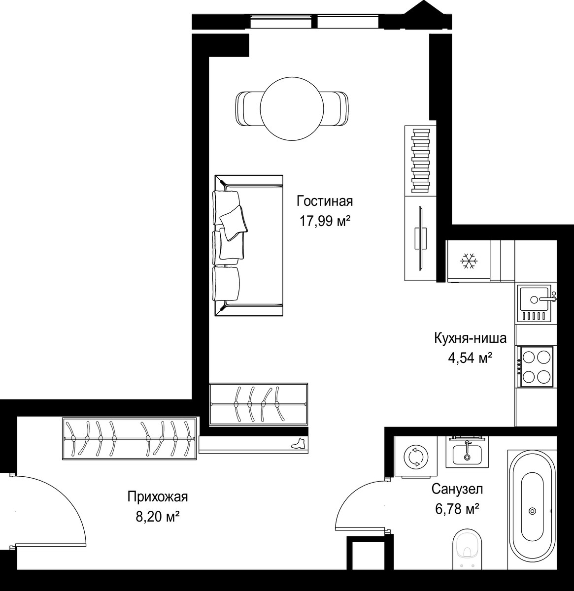 Планировка: 1-комнатная, 37.51 м²