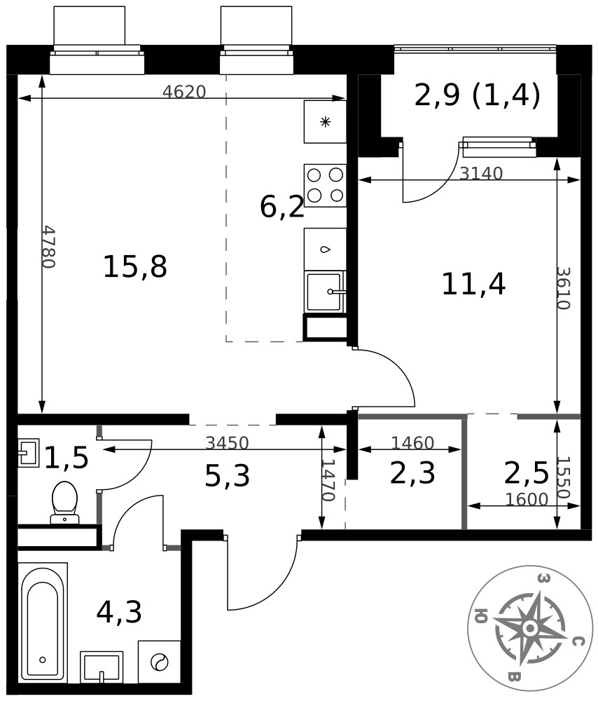 Планировка 50.7 м²