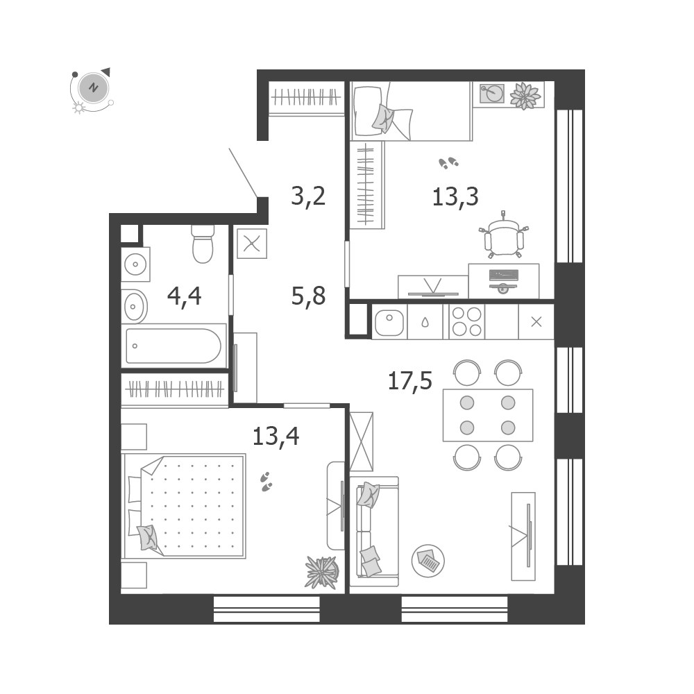 Планировка 57.6 м²
