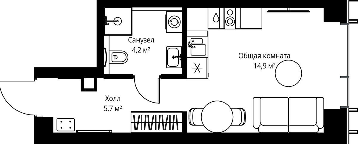 Планировка: 1-комнатная, 24.8 м²