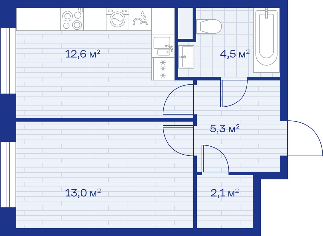 Планировка: 1-комнатная, 38.0 м²