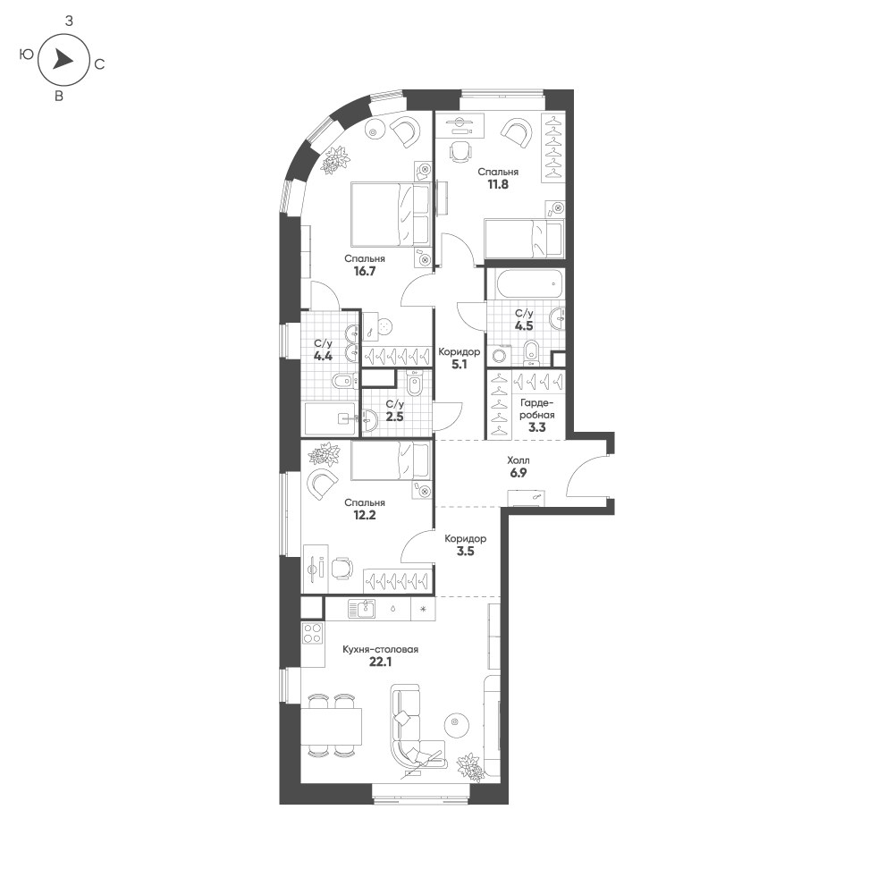 Планировка 93.0 м²