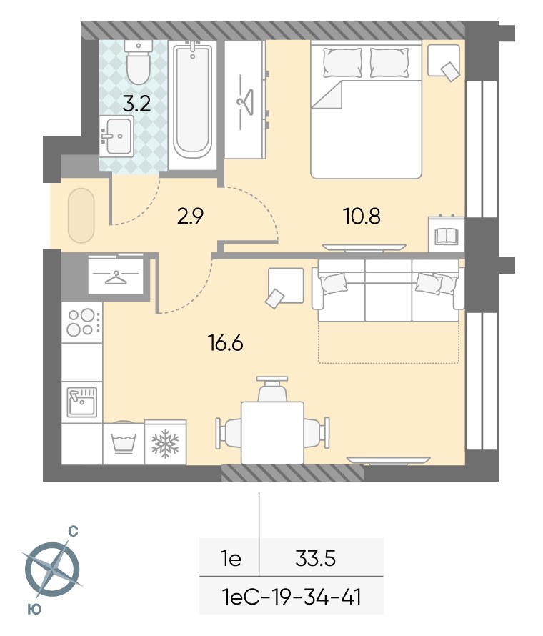 Планировка 33.5 м²