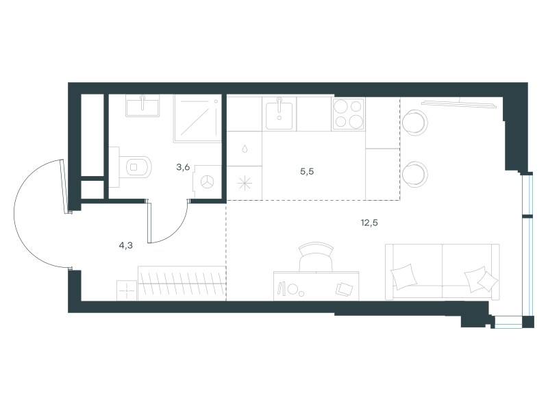 Планировка: Студия, 25.9 м²