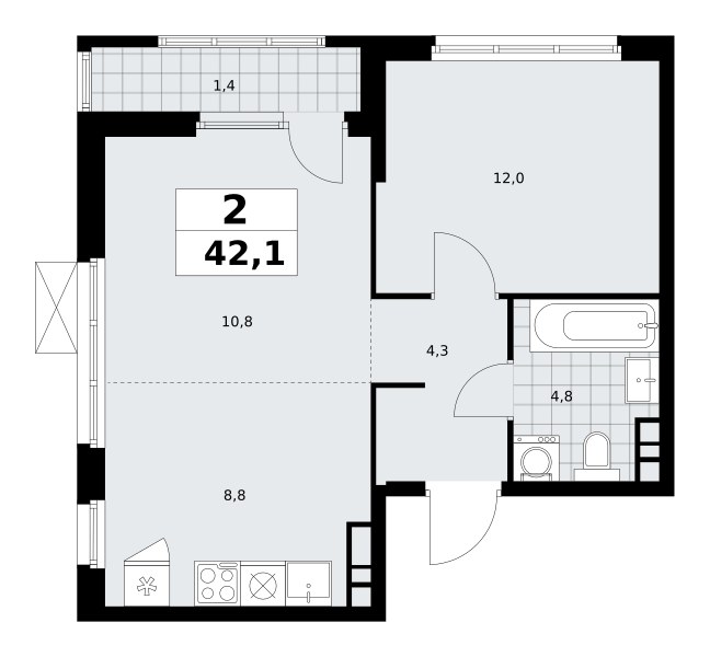 Планировка 42.1 м²