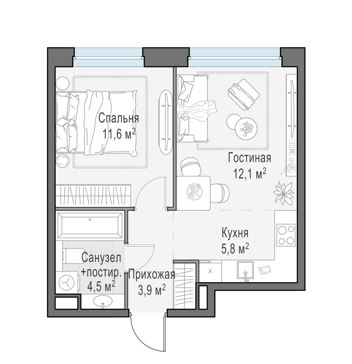 Планировка 37.9 м²