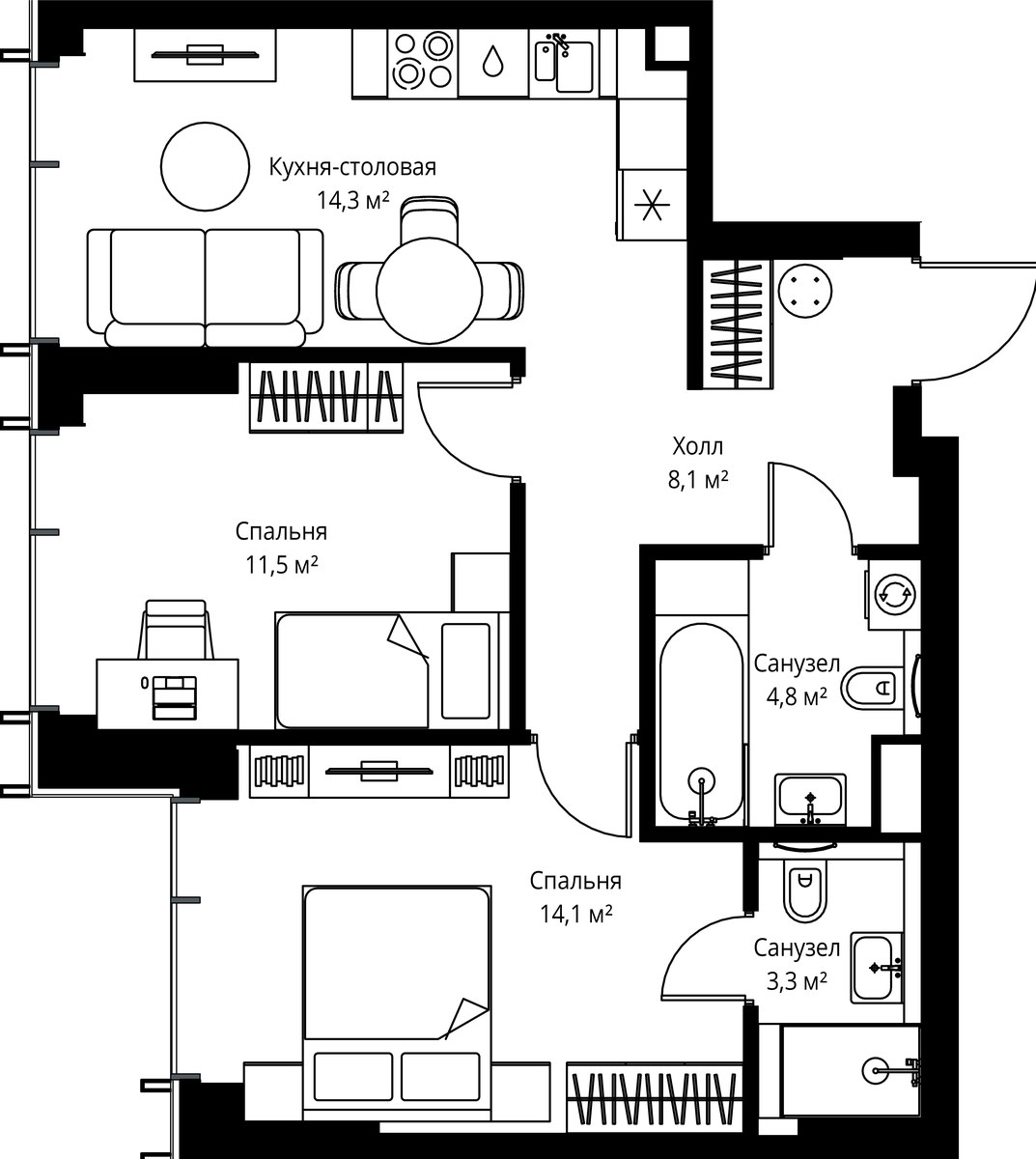 Планировка 56.1 м²