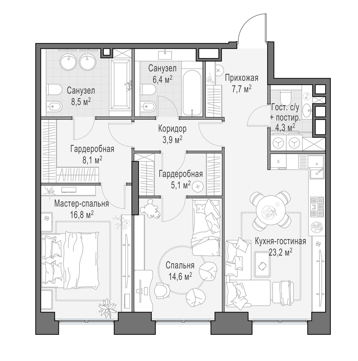 Планировка 98.9 м²