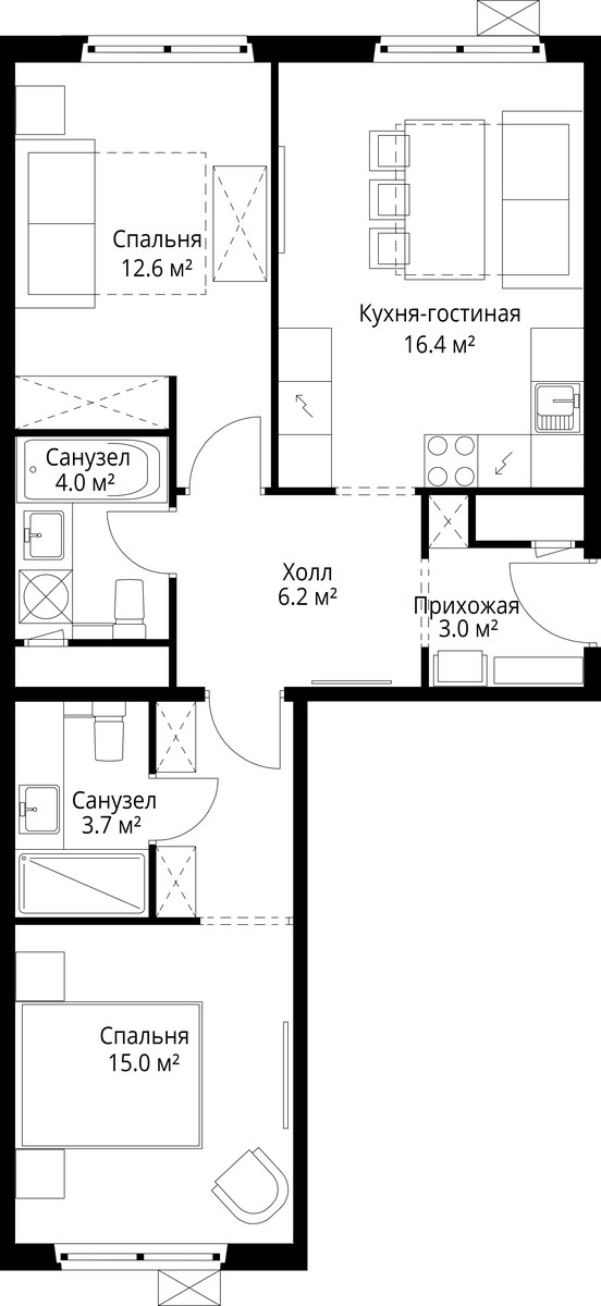 Планировка 60.9 м²