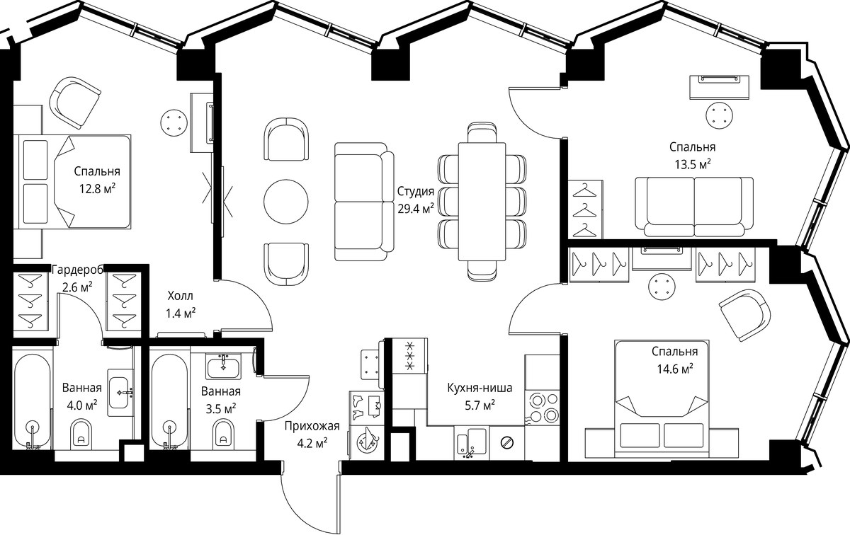 Планировка 91.6 м²