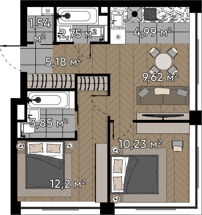 Планировка 50.36 м²