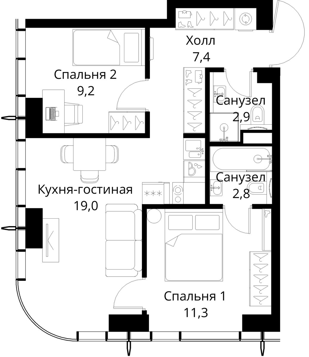 Планировка 52.6 м²