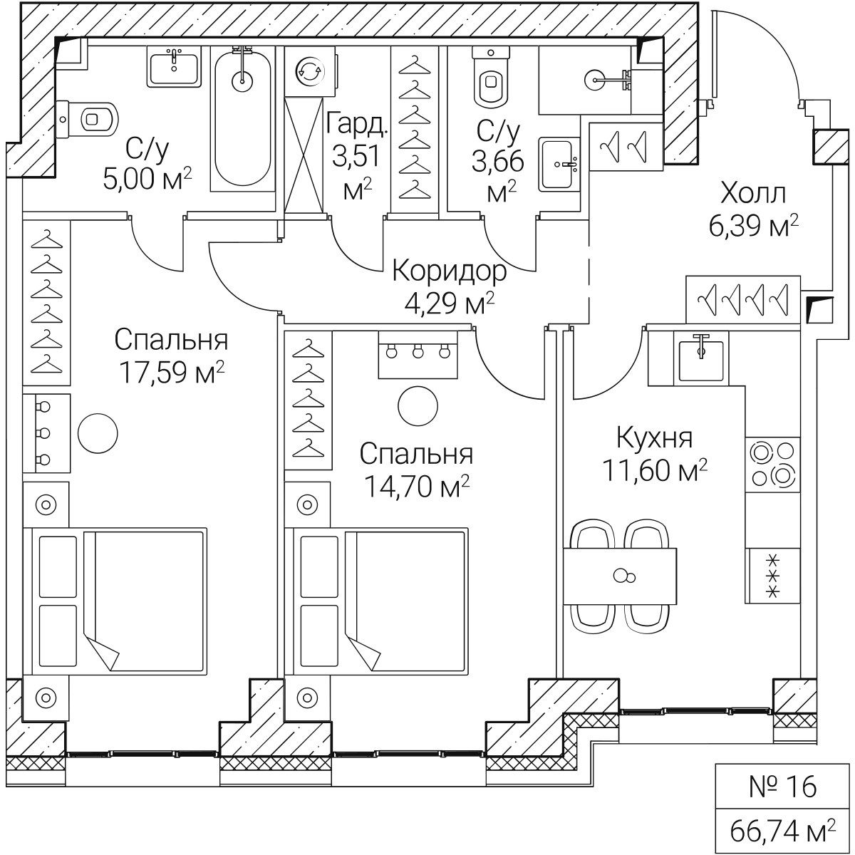 Планировка 66.74 м²