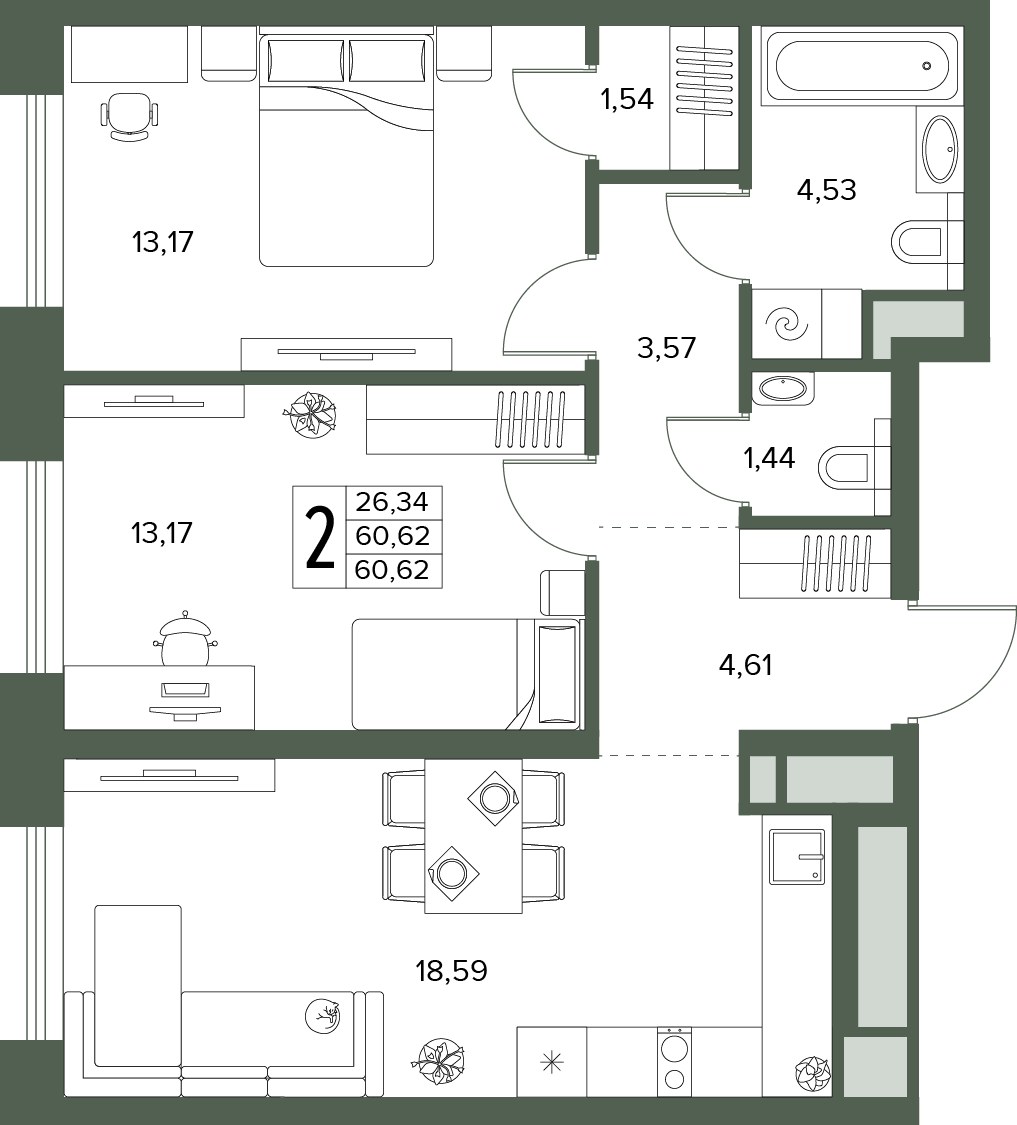 Планировка 60.62 м²