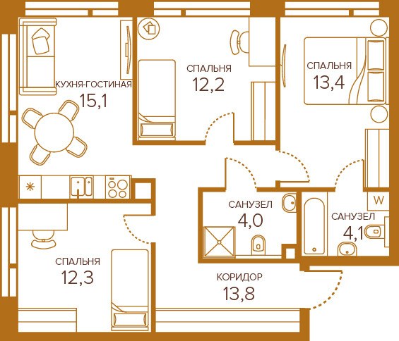 Планировка 74.9 м²