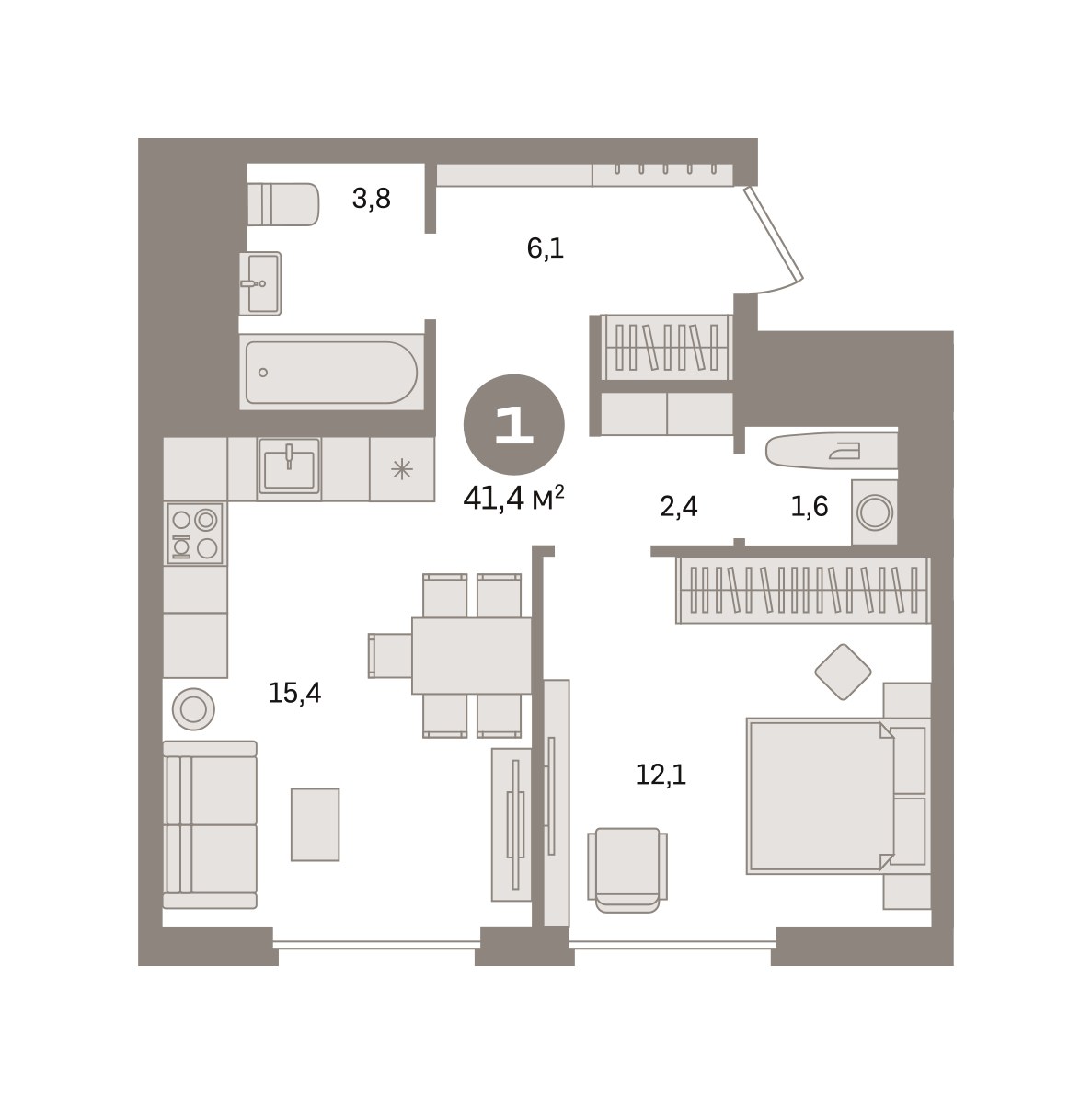 Планировка 41.39 м²