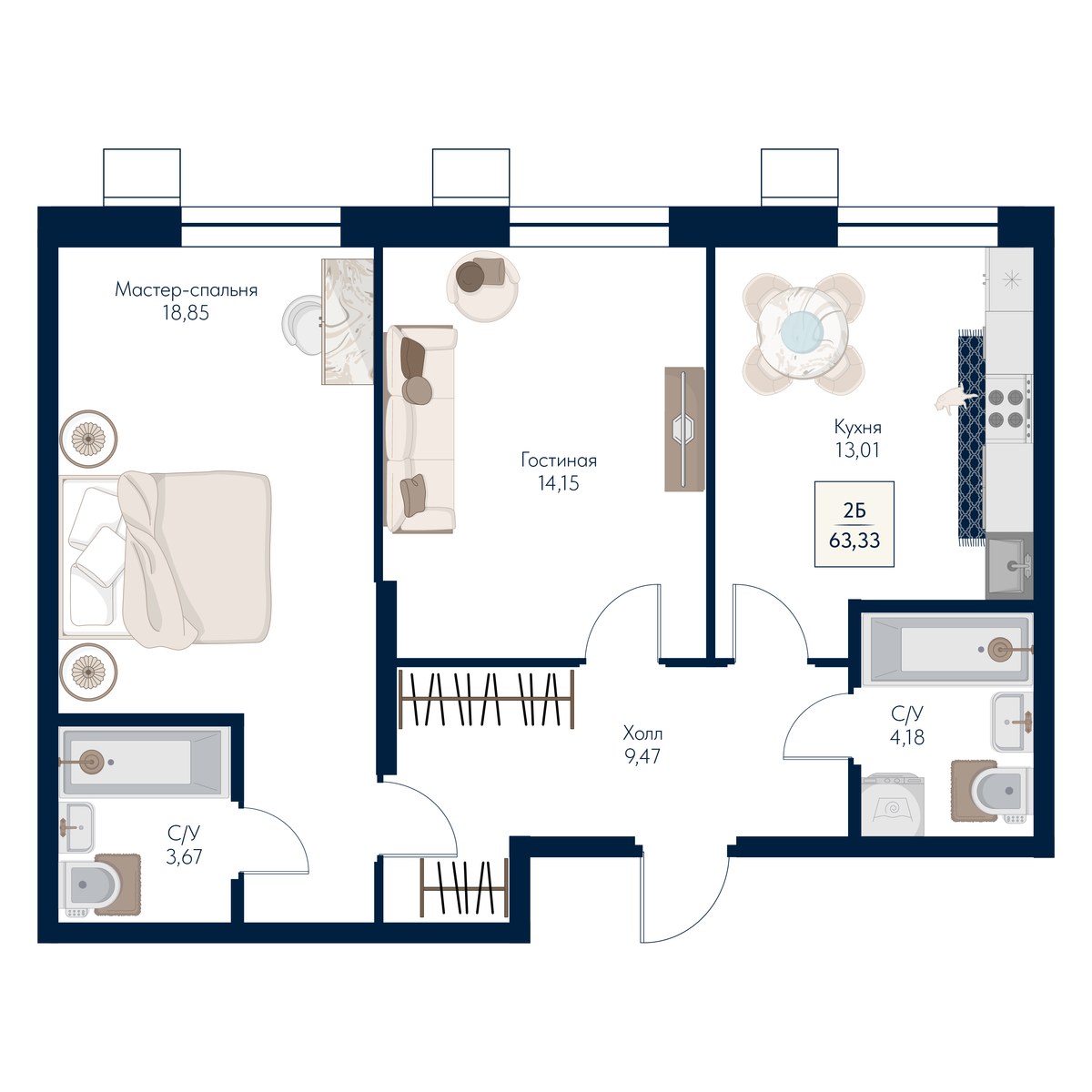 Планировка 63.33 м²