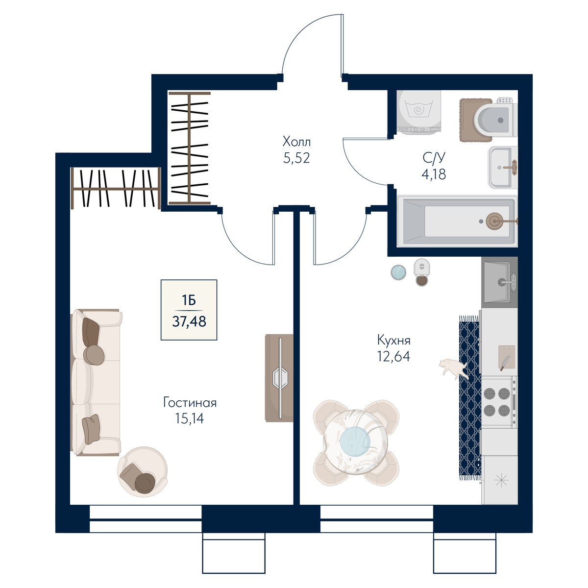 Планировка 37.48 м²