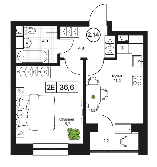 Планировка 36.6 м²
