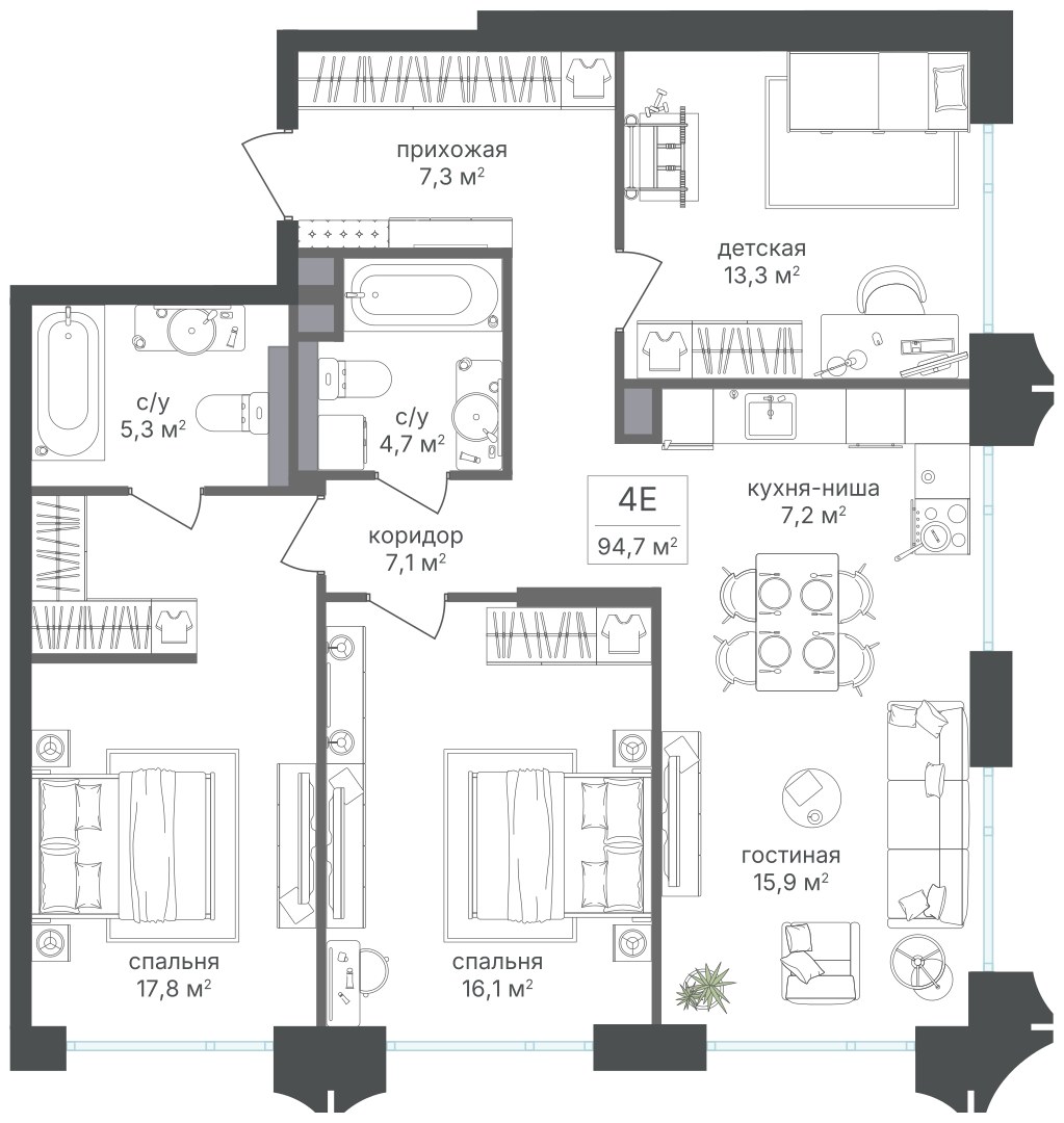 Планировка 94.7 м²