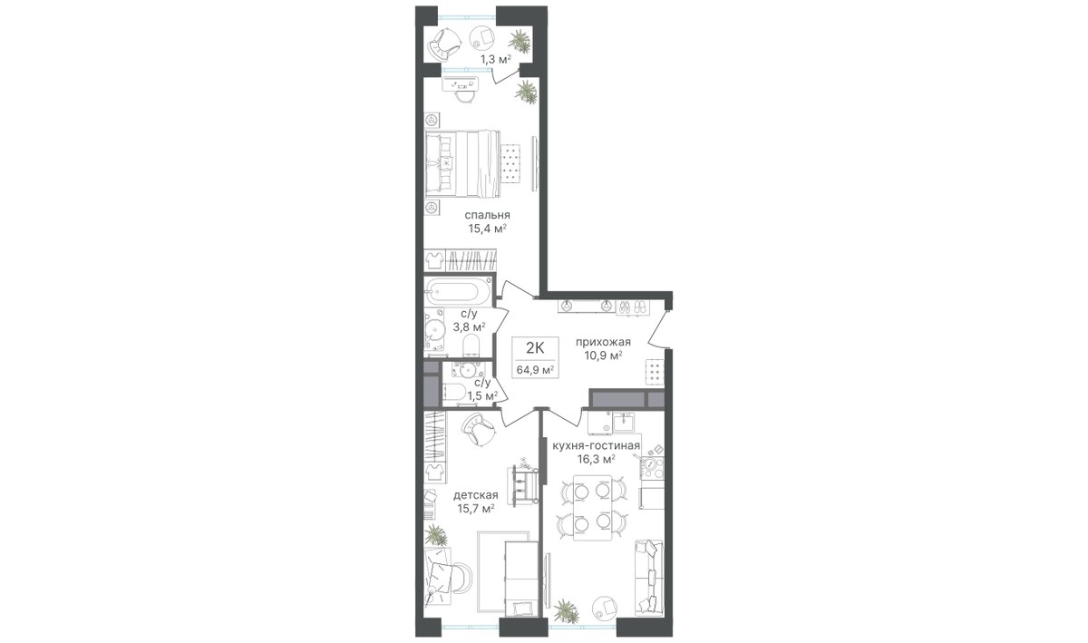 Планировка 64.8 м²