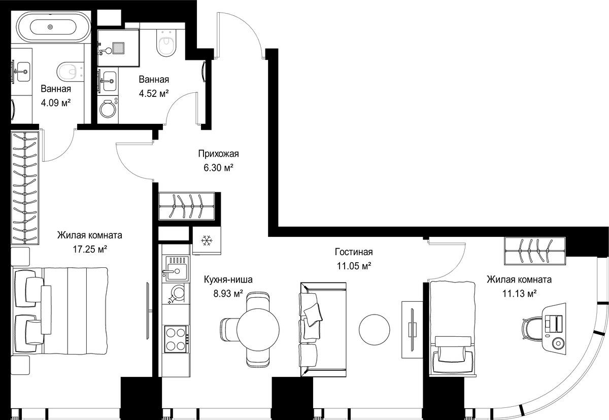 Планировка 63.27 м²