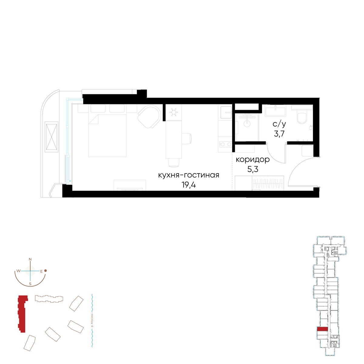 Планировка: Студия, 28.4 м²