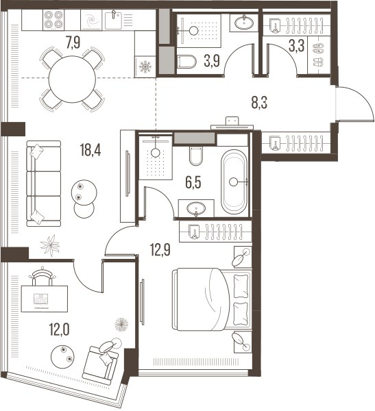 Планировка 73.2 м²