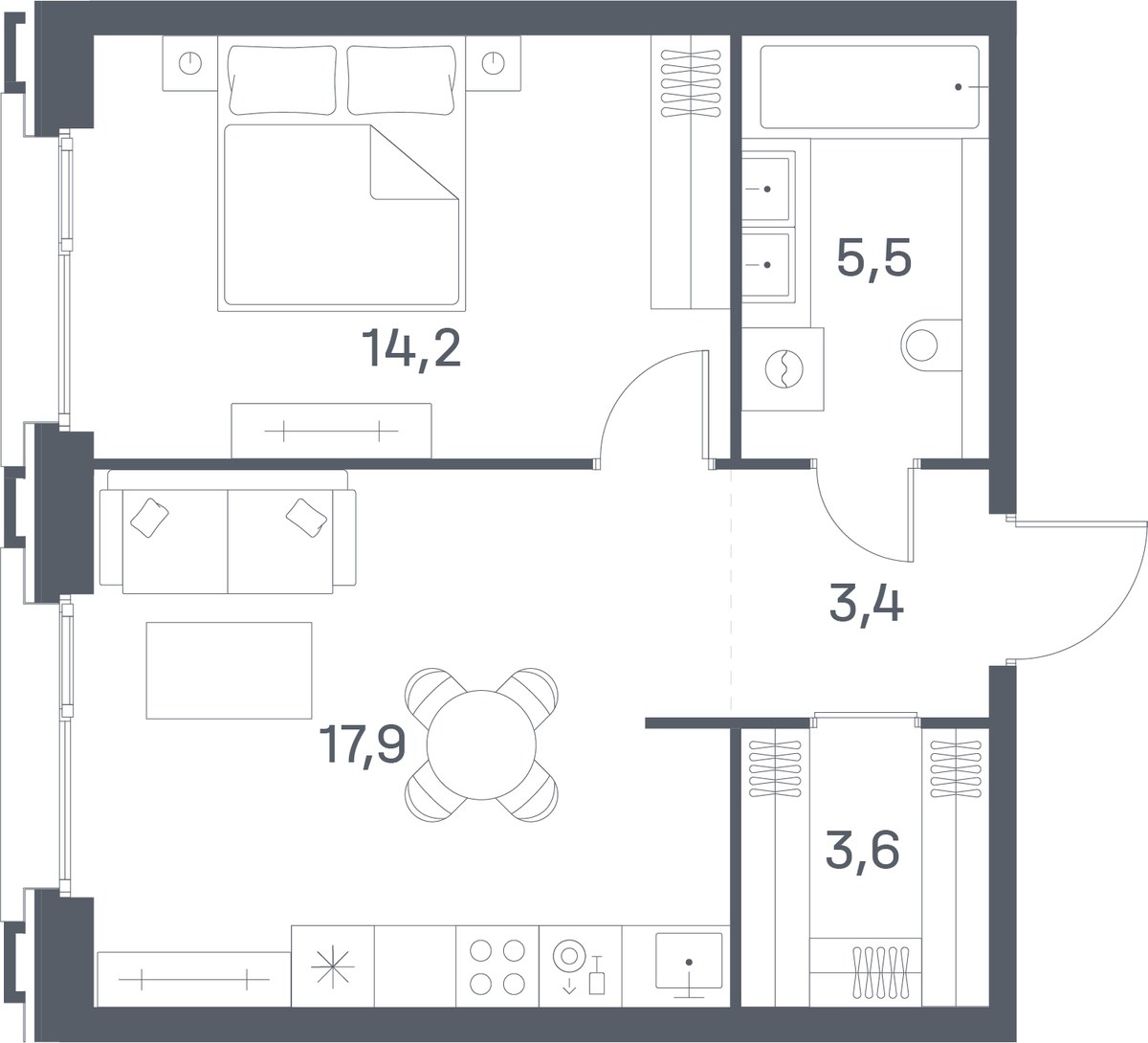 Планировка 44.6 м²