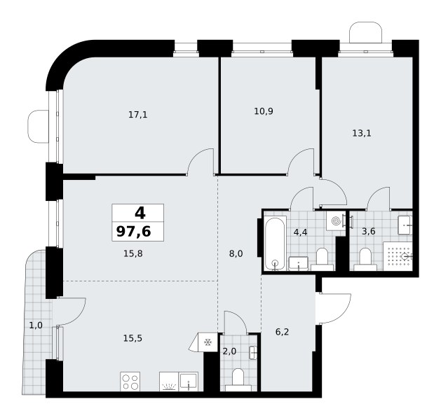 Планировка 97.6 м²
