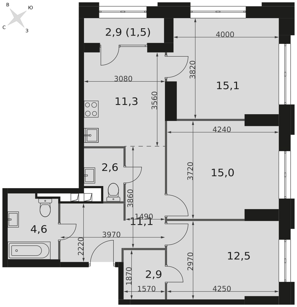 Планировка 76.6 м²