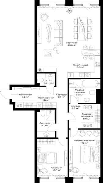 Планировка 126.7 м²