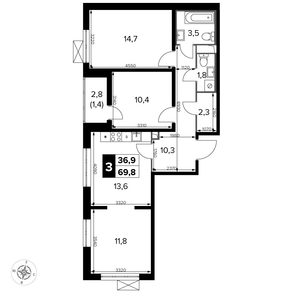Планировка 71.0 м²