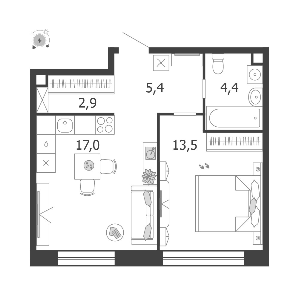Планировка 43.2 м²