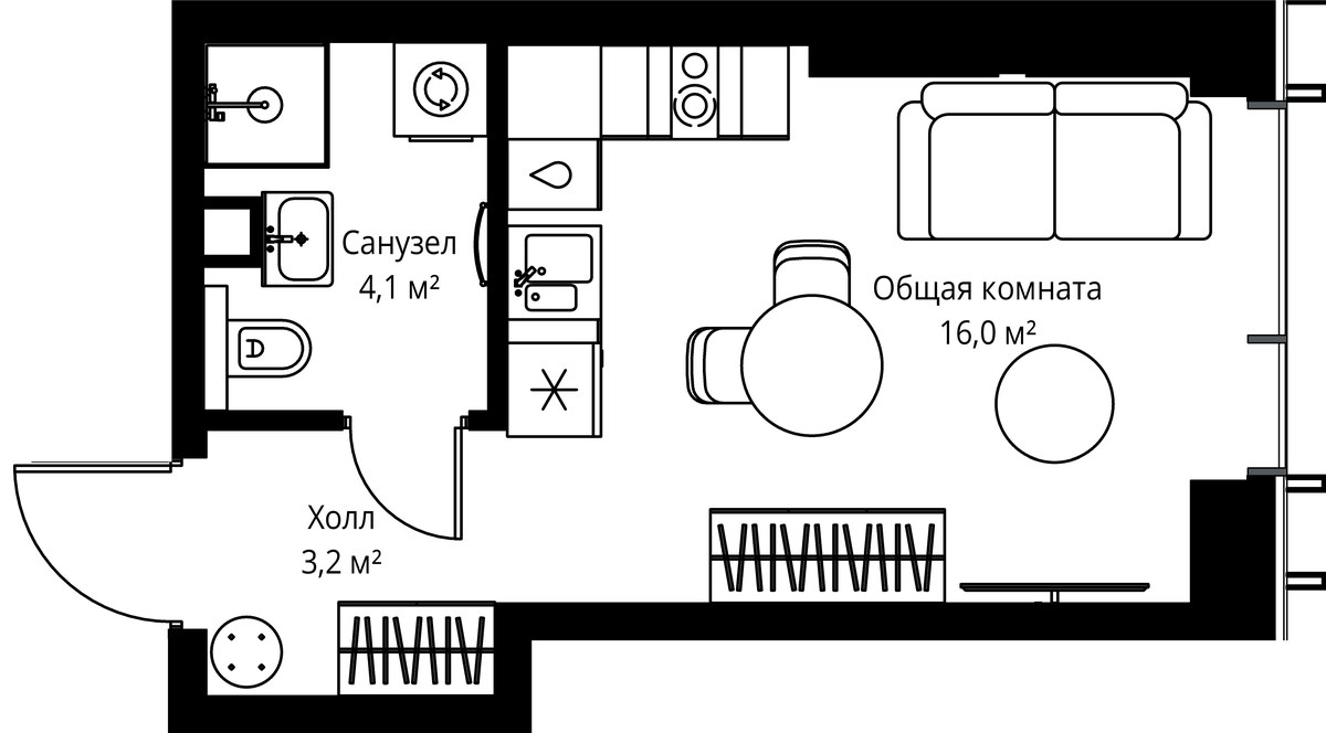 Планировка 23.3 м²
