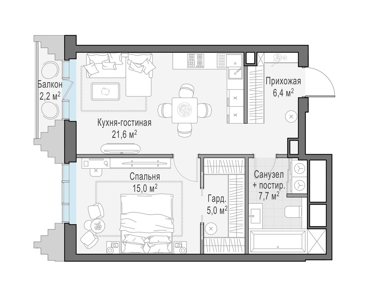 Планировка 56.0 м²